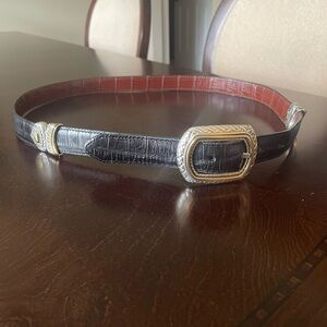 Brighton Black and Brown Leather Belt with Silver Buckle